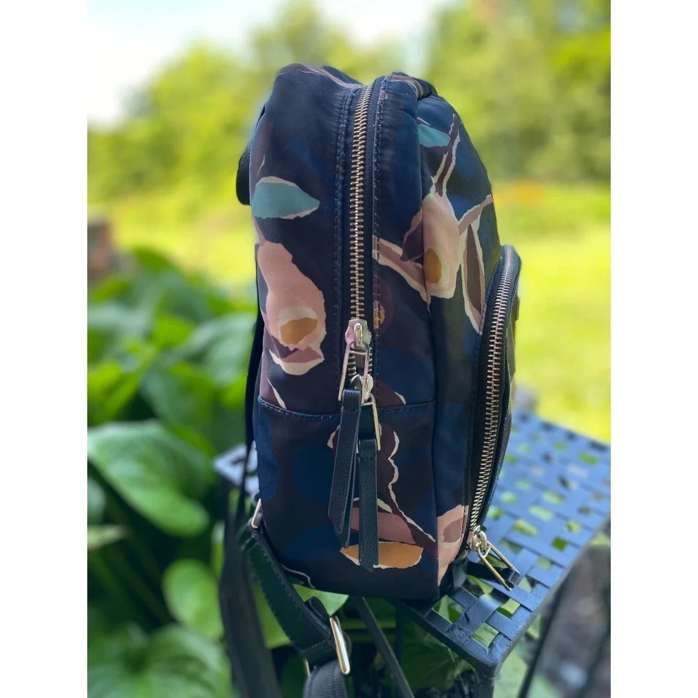 Kate Spade Dawn Paper Rose Backpack Navy Floral Nylon Travel School Bag Stylish